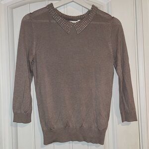 H&M Taupe Sweater with Studded Collar